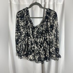 INC Int.Concepts Floral Black and White Women's Top NWT Size XXL Ruffles